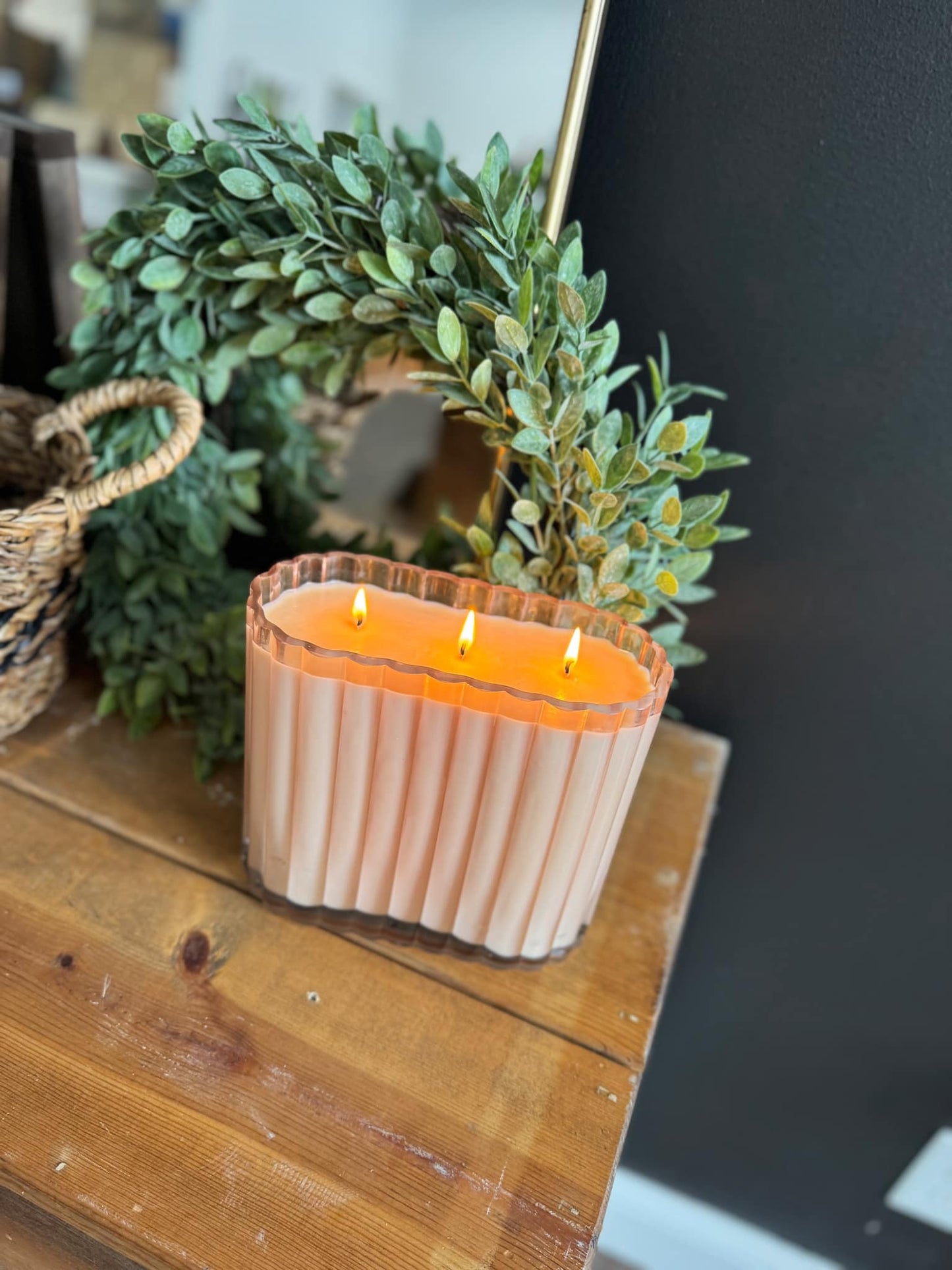Elodie Fluted Glass Candle – Triple Wick Soy Candle